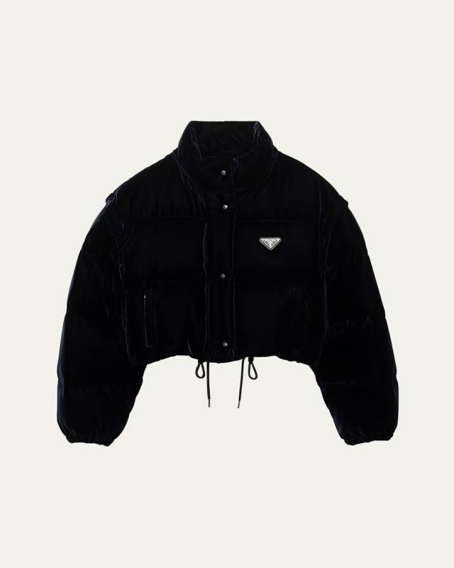 Convertible Cropped Velvet Down Jacket